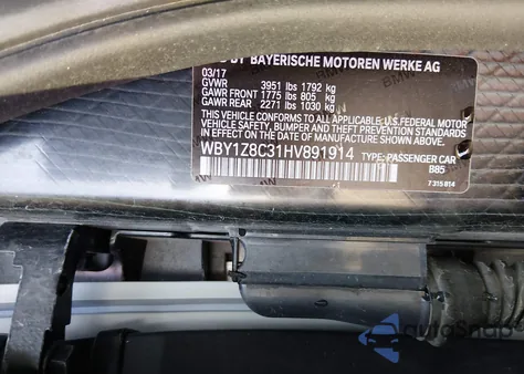 2017 BMW I3 94 Ah W/Range Extender z USA, uszkodzony, nr VIN WBY1Z8C31HV891914